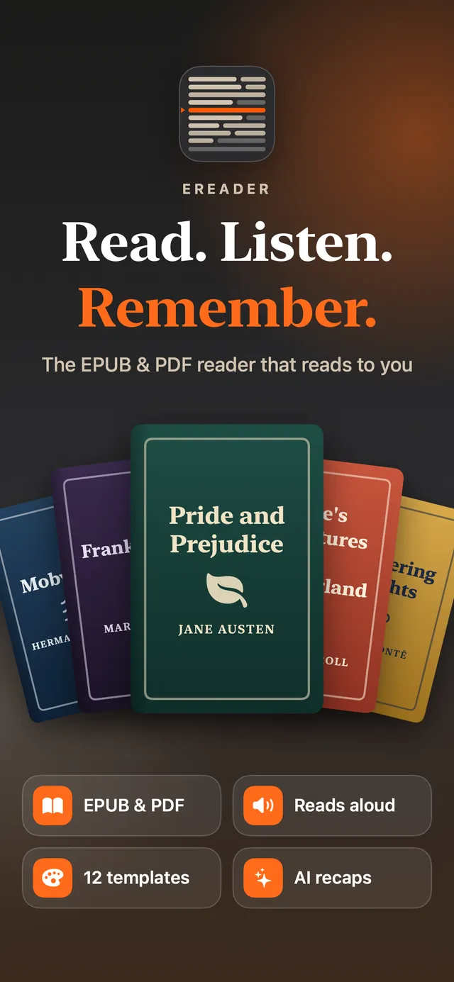 eReader: Reader settings with themes, fonts and spacing controls